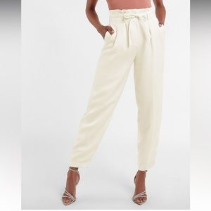NWT Super High Waisted Belted Linen-Blend Paperbag Ankle Pant